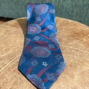 Dior Men's Blue Paisley Polyester Silk Blend Tie